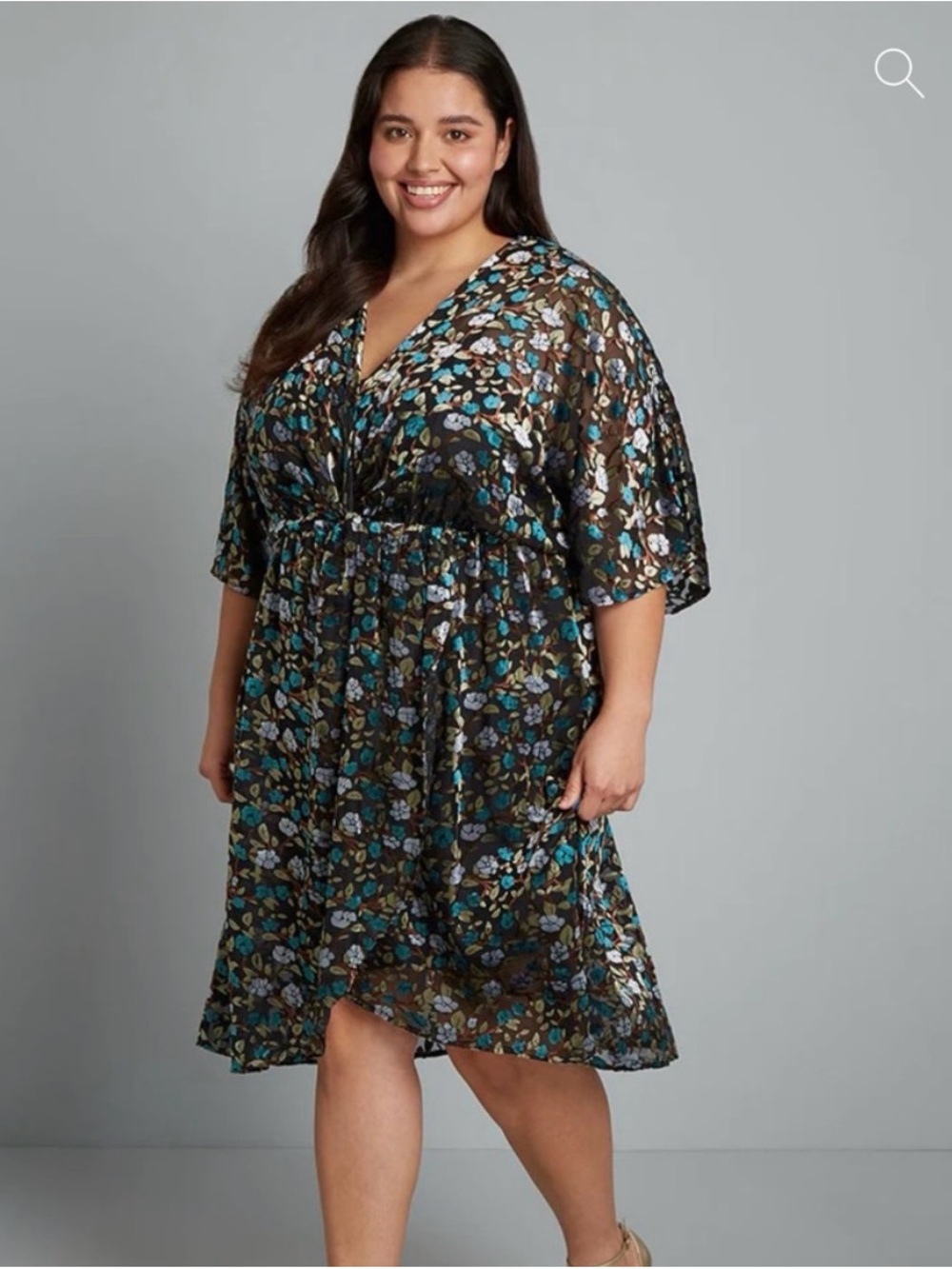 Modcloth Dramatic Depths Velvet Dress Floral Batwing - S